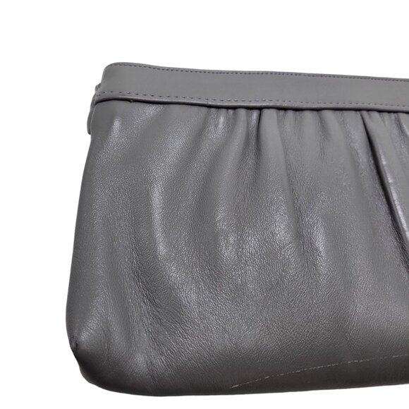 Vintage Gray Faux Leather Clutch Purse With Braided Top & Retractable Strap 10" - Picture 14 of 16